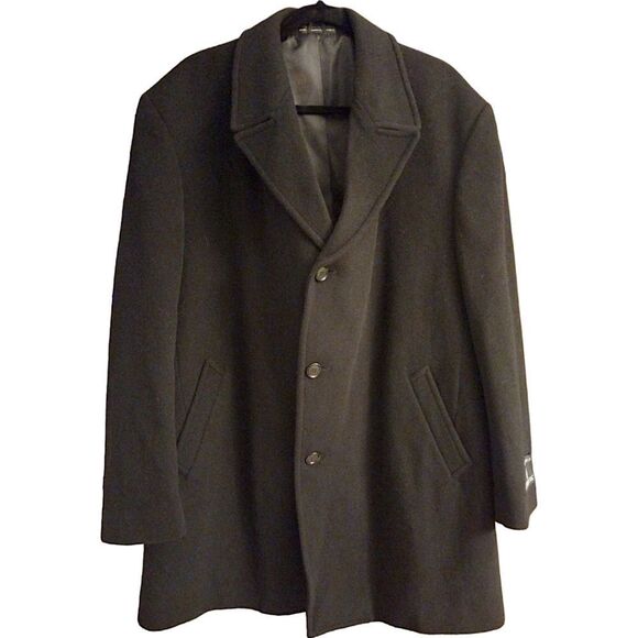 London Fog Classic Fit Wool Blend Topcoat, 44R, Black, 90s Vintage - Picture 1 of 8